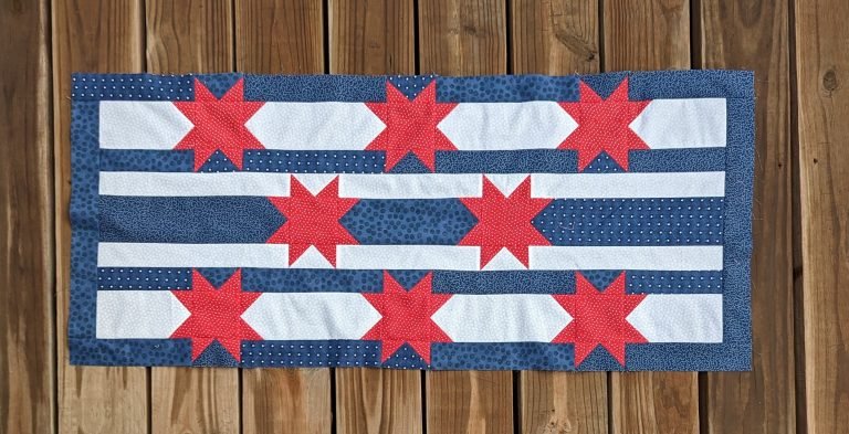 "Liberty Table Runner” is a Free Patriotic Quilted Table Top Pattern designed by & from Patchwork Sampler!